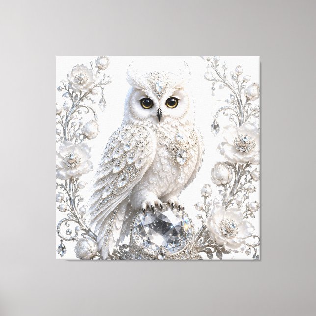 Toile Chouette Perle de Cristal Blanc (Recto)