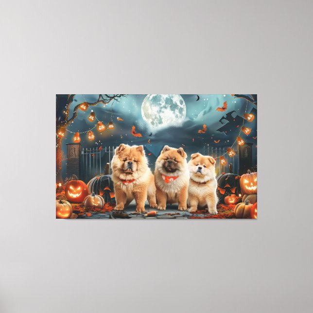 Toile Chow Chow Halloween Éffrayant (Recto)