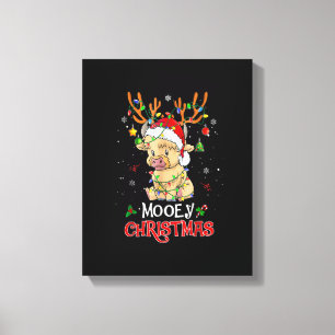 Toile Christmas Mooey Joyeux Noël Highland Cow Matching 