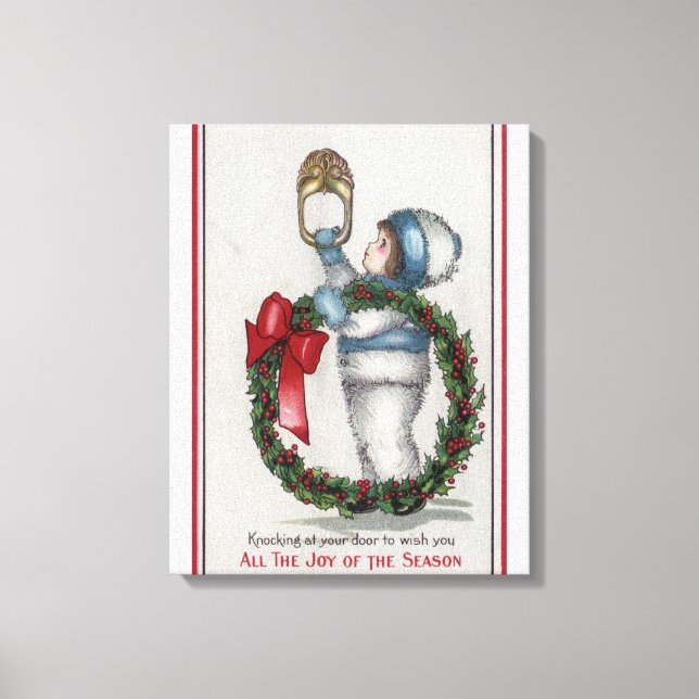 Toile ChristmasKid Holding Wreath Knocking (Recto)