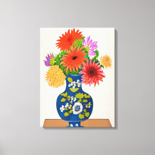 Toile Chrysanthèmes dans un vase chinois bleu