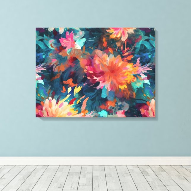 Toile Chrysanthèmes Géants Floraux Abstraits Peints (Insitu (Plancher de Bois))