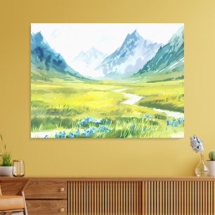 Toile Chuchotement alpin – Prairie sous les pics