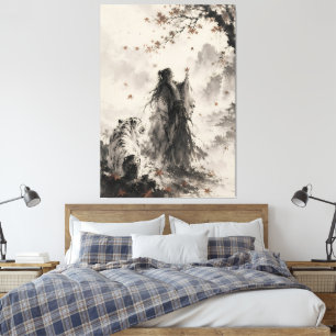 Toile Chuchotements d'Automne   Tigre Blanc et Encre de 
