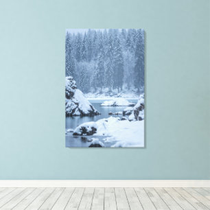 Toile Chute de neige abondante lac Fusine, Italie