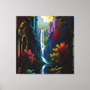 Toile Chute d'eau surréelle gothique à l'intérieur du ma
