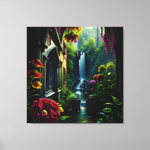 Toile Chute d'eau surréelle gothique à l'intérieur du ma