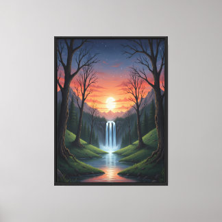 Toile Chute du crépuscule : un paysage forestier serein
