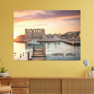 Toile Chypre Kyrenia Aquarelle croquis avec Yacht