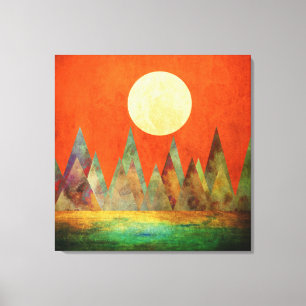Toile Ciel abstrait d'orange de montagnes de Pleine lune