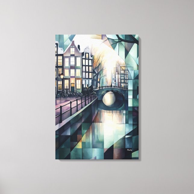 Toile Ciel abstrait géométrique d'Amsterdam avec canal (Recto)