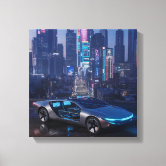 Toile Ciel de néon – Paysage urbain futuriste au crépusc