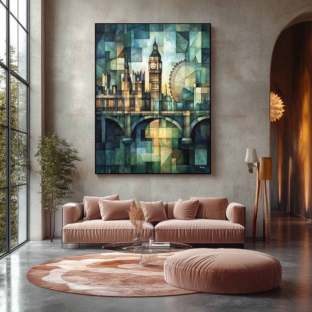 Toile Ciel géométrique abstrait de Londres avec Big Ben (Créateur téléchargé)
