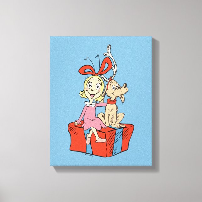 Toile Cindy Lou Who et Max sur un cadeau (Recto)