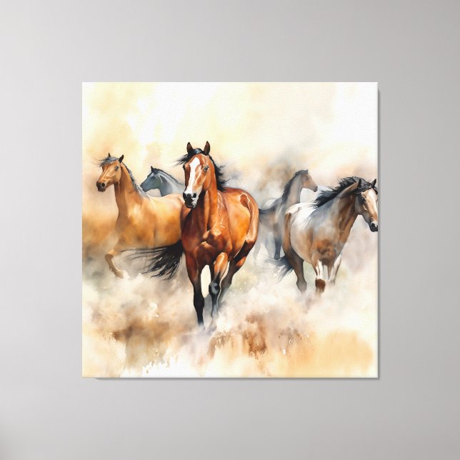 Toile « Cinq mustangs sauvages » Aquarelle occidentale p (Recto)