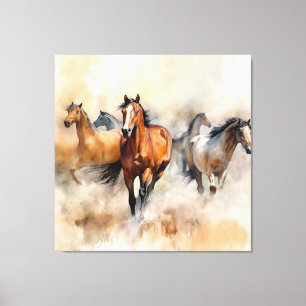 Toile « Cinq mustangs sauvages » Aquarelle occidentale p