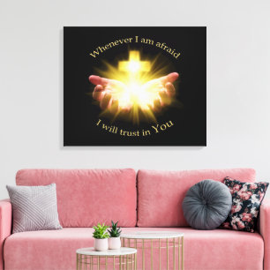 Toile Citation biblique avec des mains tenant une croix
