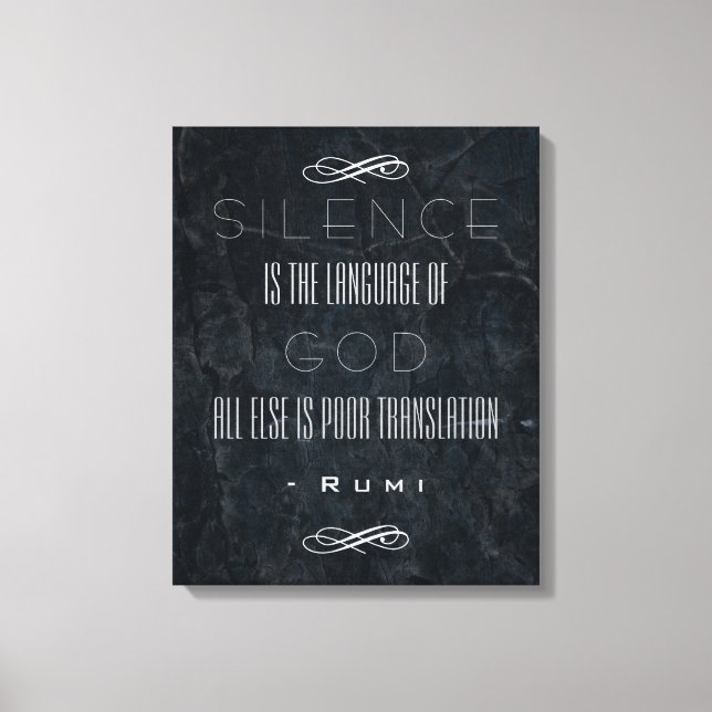 Toile Citation de Rumi inspirée sur le silence et Dieu (Recto)