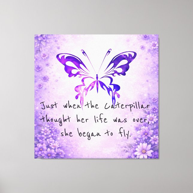 Toile Citation Inspirante Papillon Violet Enveloppée (Recto)