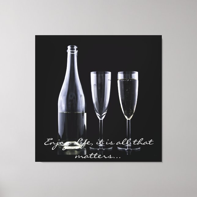 Toile Citation Inspiration Champagne Flute Noir Blanc (Recto)