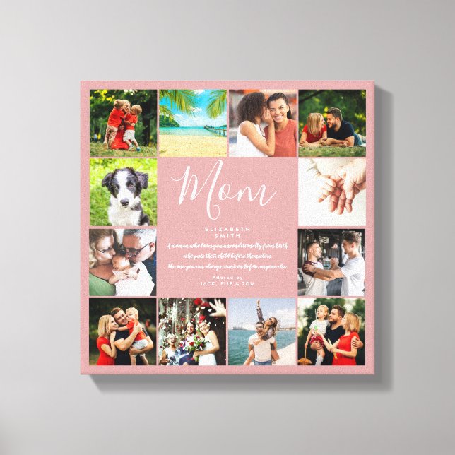 Toile Citation Maman Script 12 Collage de Photos Rose Po (Recto)
