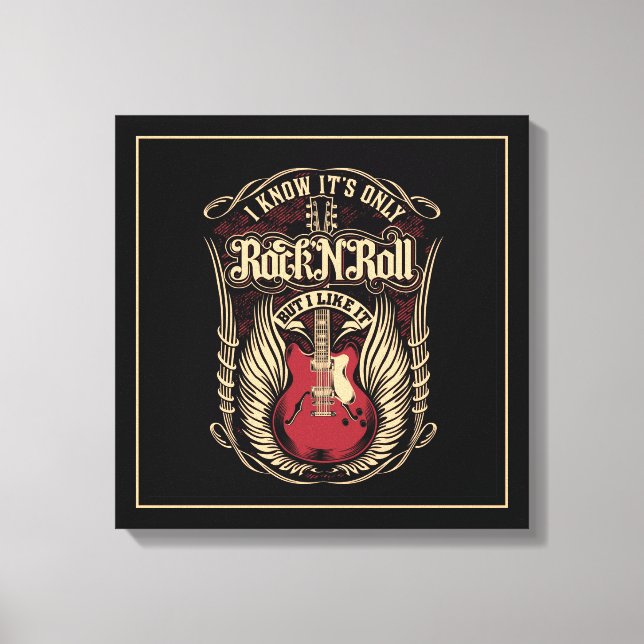 Toile Citation rock et roll avec guitare (Recto)