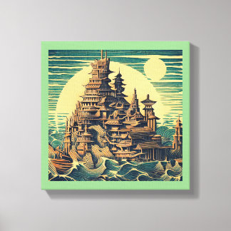 Toile Cité d'Atlantis 4 - Style Gravure sur Bois