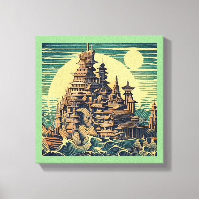 Toile Cité d'Atlantis 4 - Style Gravure sur Bois (Recto)