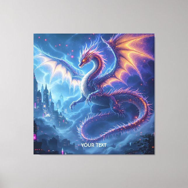 Toile Cité fantastique du dragon bleu mignon (Recto)