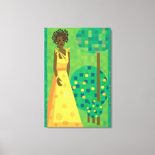 Toile Citron et lime - fille dans un jardin (Recto)