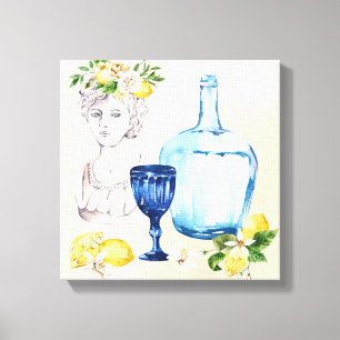 Toile citrons et verres bleus