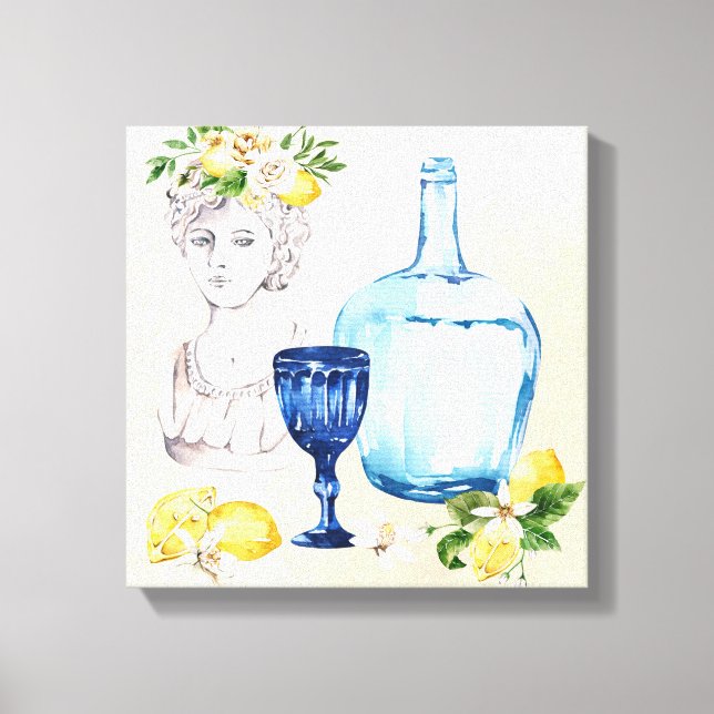 Toile citrons et verres bleus (Recto)