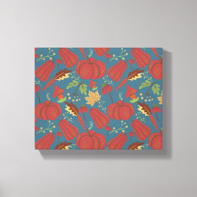 Toile Citrouille et carotte sans couture motif rouge et  (Recto)