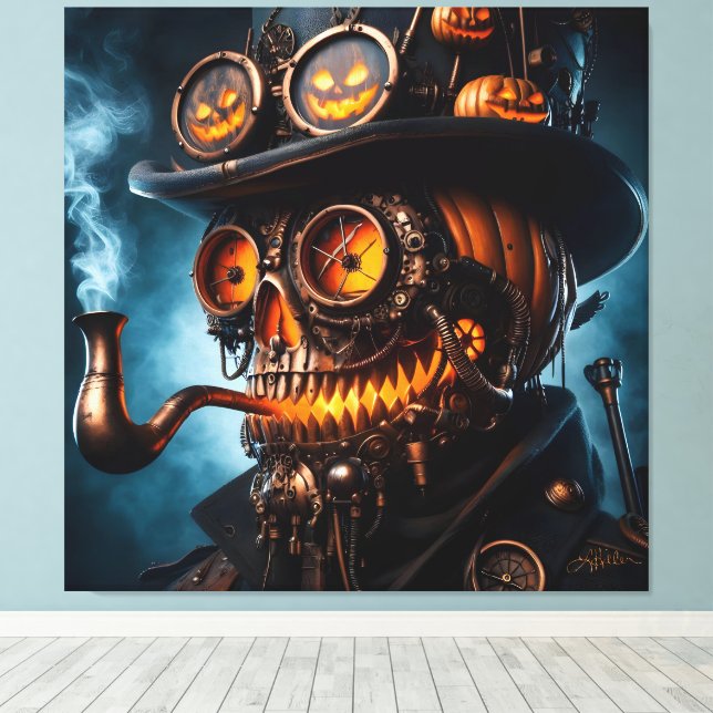 Toile Citrouille Jack-O-Lantern Steampunk Gothique Hallo (Insitu (Plancher de Bois))