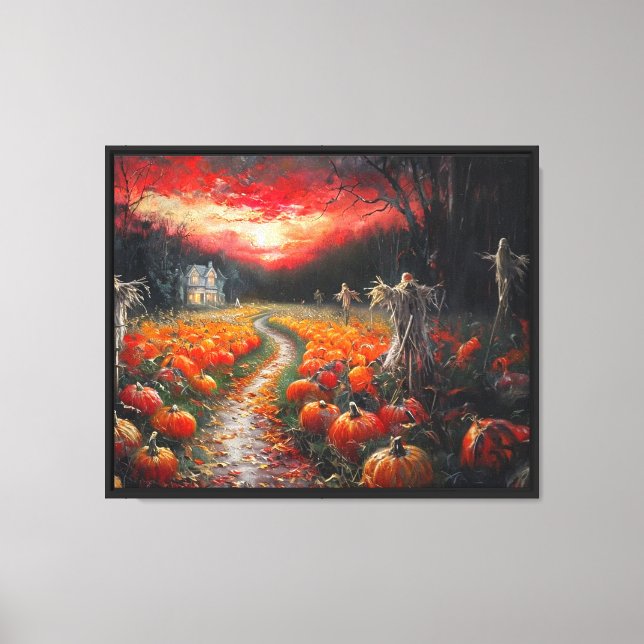 Toile Citrouille Patch Path Haunted Farmhouse au coucher (Recto)
