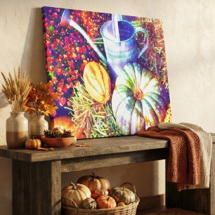 Toile Citrouilles et fleurs rustiques d'automne