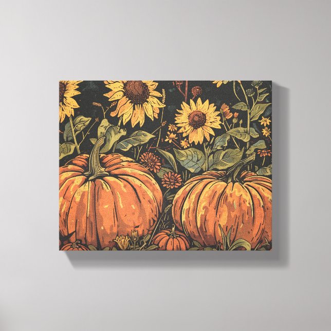 Toile Citrouilles rustiques et tournesols Automne Art Pr (Recto)