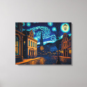 Toile City Street illuminée sous Starry Night Sky -
