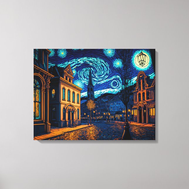 Toile City Street illuminée sous Starry Night Sky - (Recto)