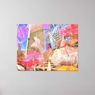 Toile Cityscape avec feuilles d'automne rouge superposée