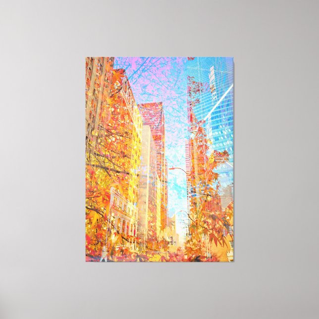 Toile Cityscape avec feuilles d'automne superposées Abst (Recto)
