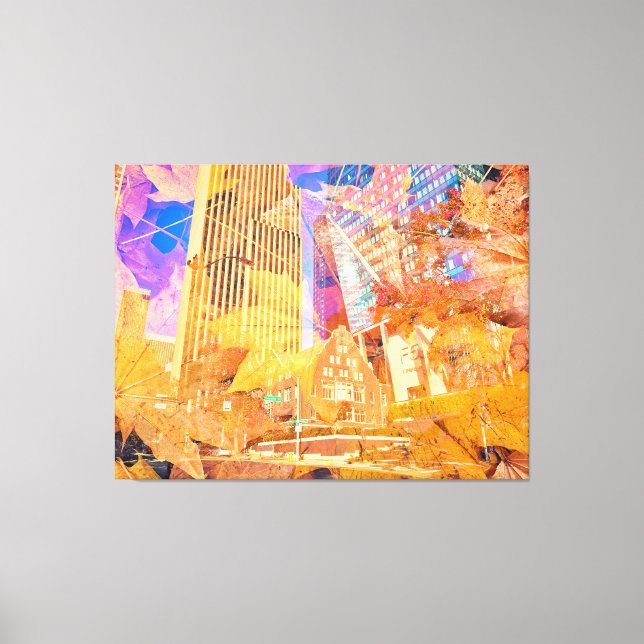 Toile Cityscape avec feuilles d'automne superposées Abst (Recto)