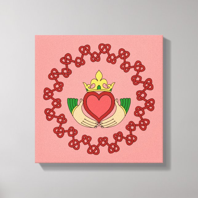 Toile Claddagh et nœud rouge sur fond rose (Recto)
