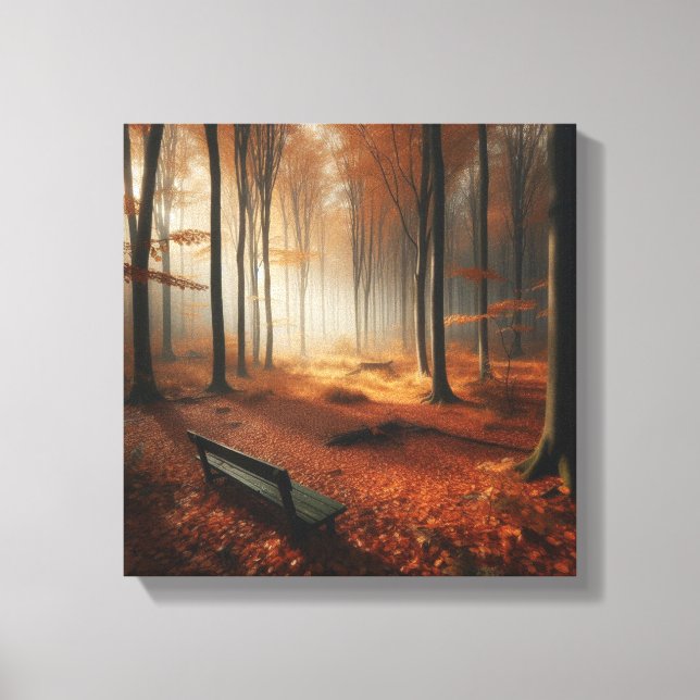 Toile Clairière d'automne doré avec banc et forêt (Recto)