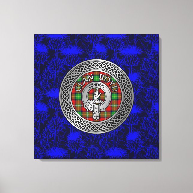 Toile Clan Boyd Crest & Tartan Knot sur le chardon (Recto)