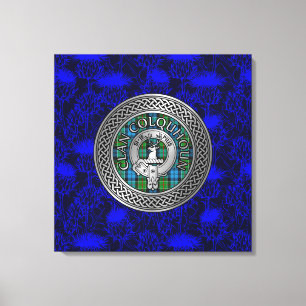 Toile Clan Colquhoun Crest & Tartan Knot sur le chardon