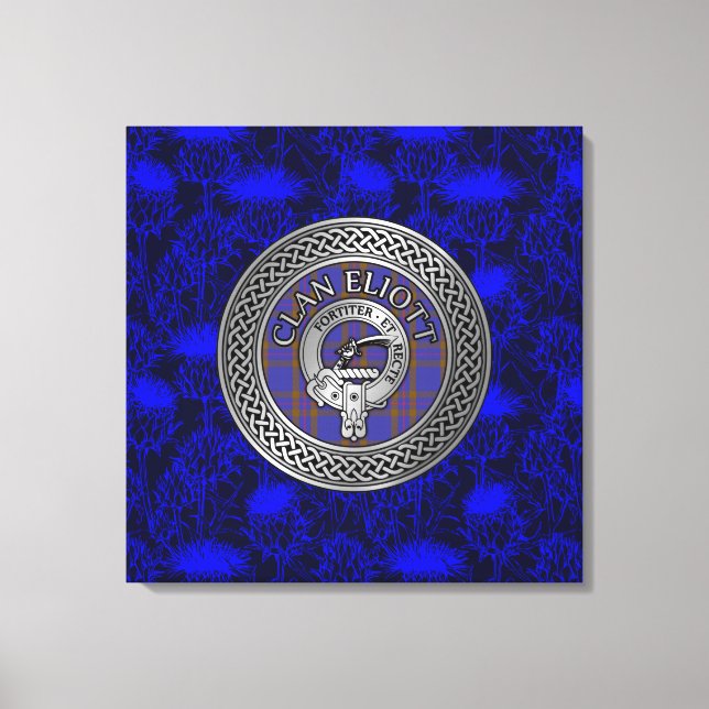 Toile Clan Eliott Crest & Tartan Knot sur le chardon (Recto)