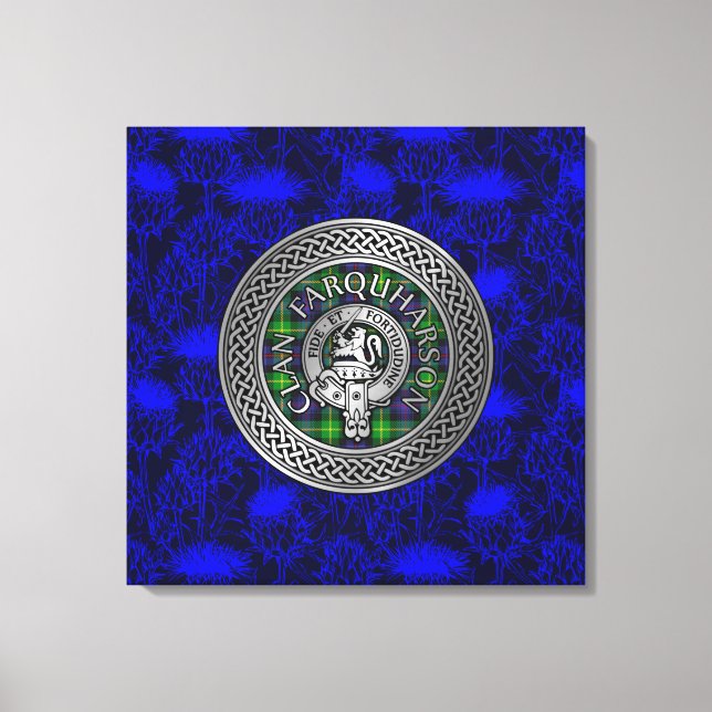 Toile Clan Farquharson Crest & Tartan Knot sur le chardo (Recto)