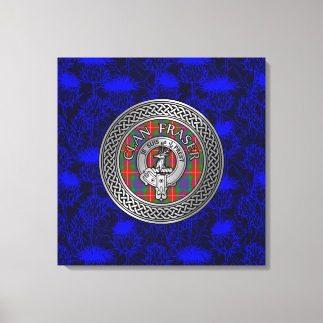 Toile Clan Fraser Crest & Tartan Knot sur le chardon (Recto)