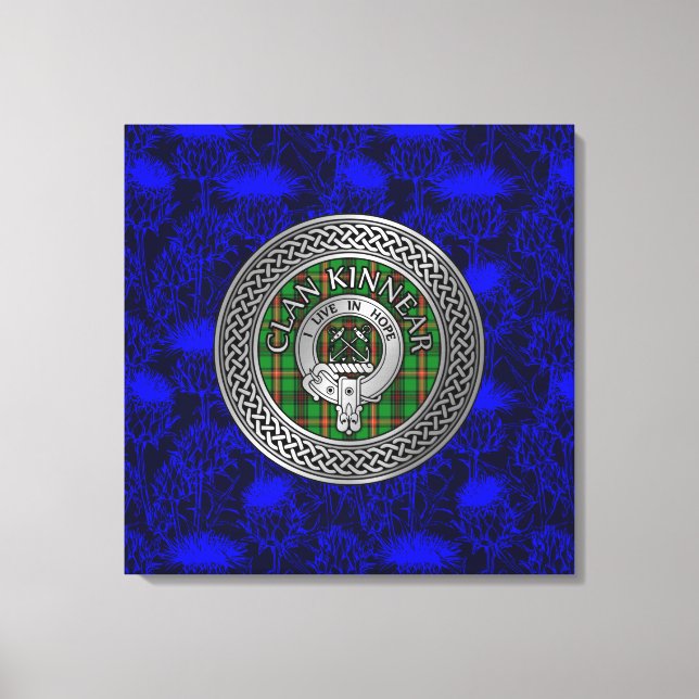 Toile Clan Kinnear Crest & Tartan Knot sur le chardon (Recto)